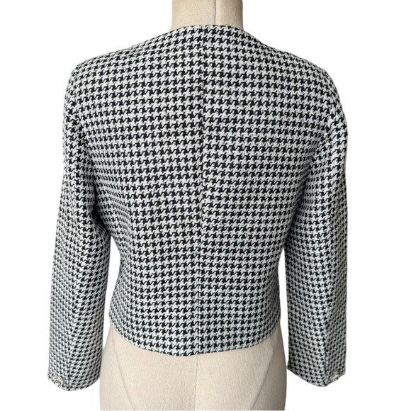 Alessandra Rich Cropped Embellished Sequin Houndstooth Jacket Black & White - Picture 10 of 17